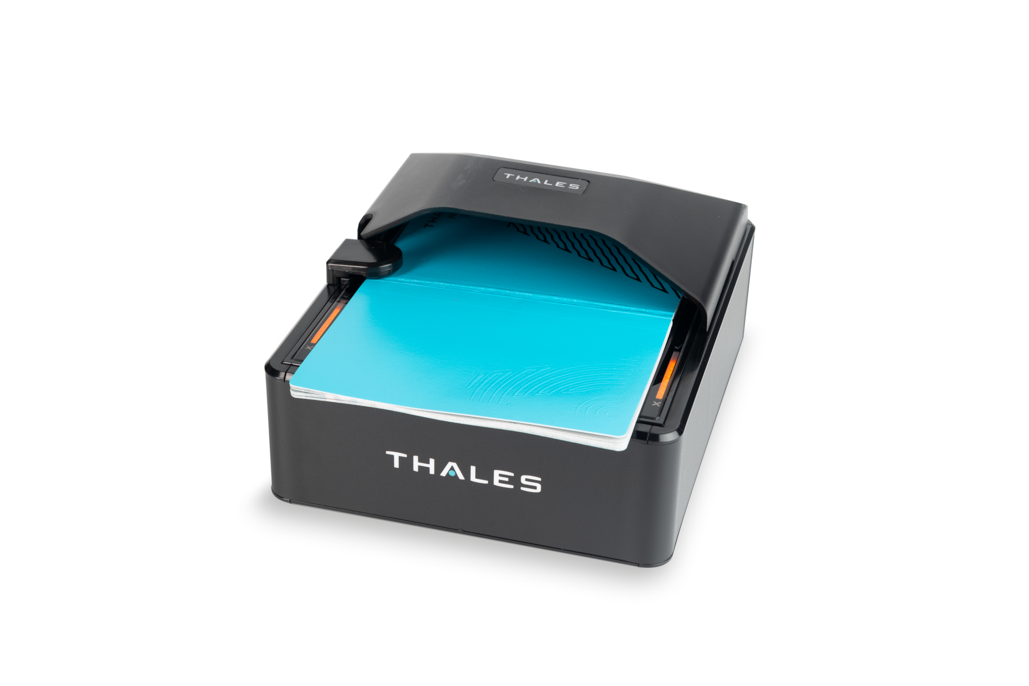 Thales AT10K-m document reader scanning a passport under its hood
