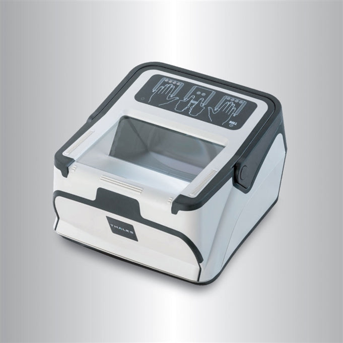 Thales Multifinger Scanner CS500f tenprint scanner, three-quarter view on grey studio background