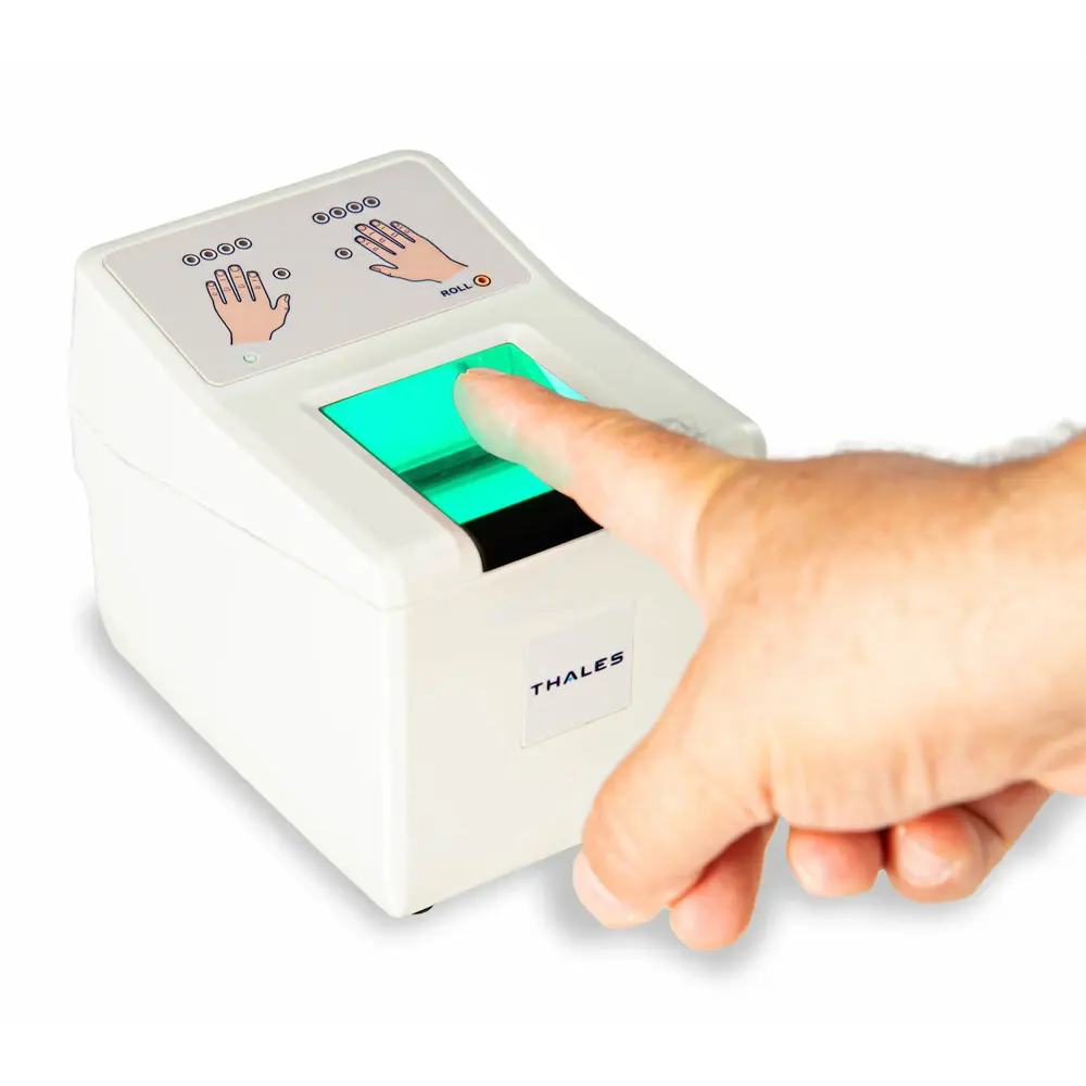 Thales DactyScan40p fingerprint scanner capturing a rolled fingerprint